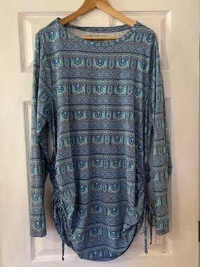 Coolibar Boho Pattern Long Sleeve Sun Protection Adjustable Tunic Beach Lake